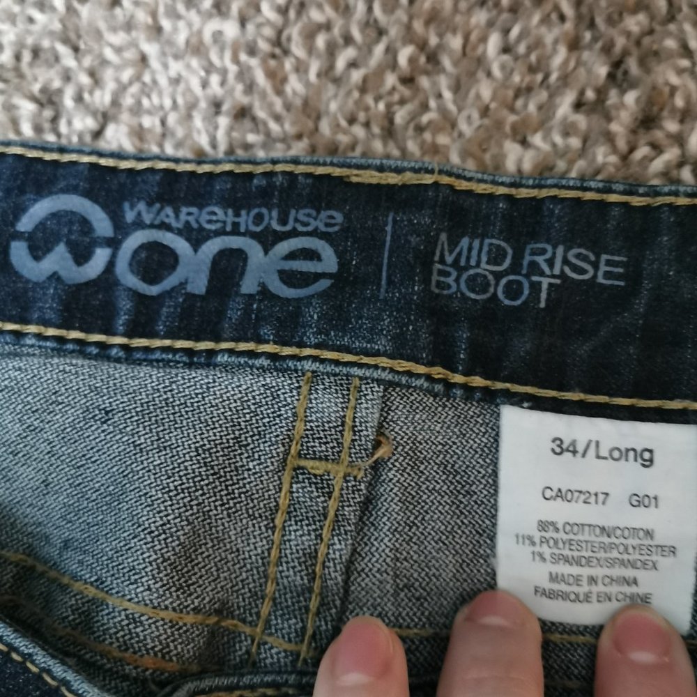 Warehouse One Mid Rise Boot Cut Jeans 34 Long Dark Wash - Picture 2 of 2